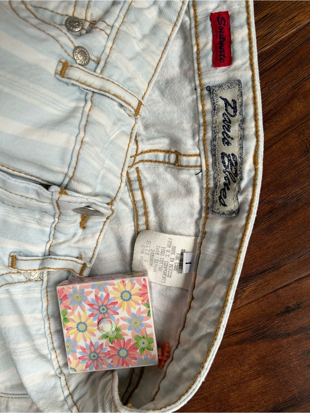 Paris Blues Light Blue Striped Denim Low Rise Flare Jeans • Size 1 • Vintage - Picture 4 of 12
